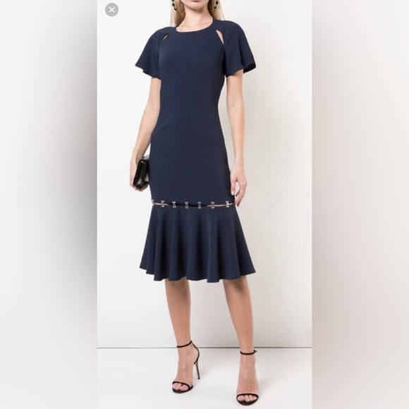 Jonathan Simkhai Navy Hook and Eye Ruffled Midi Dress - Size 2 - Picture 1 of 14